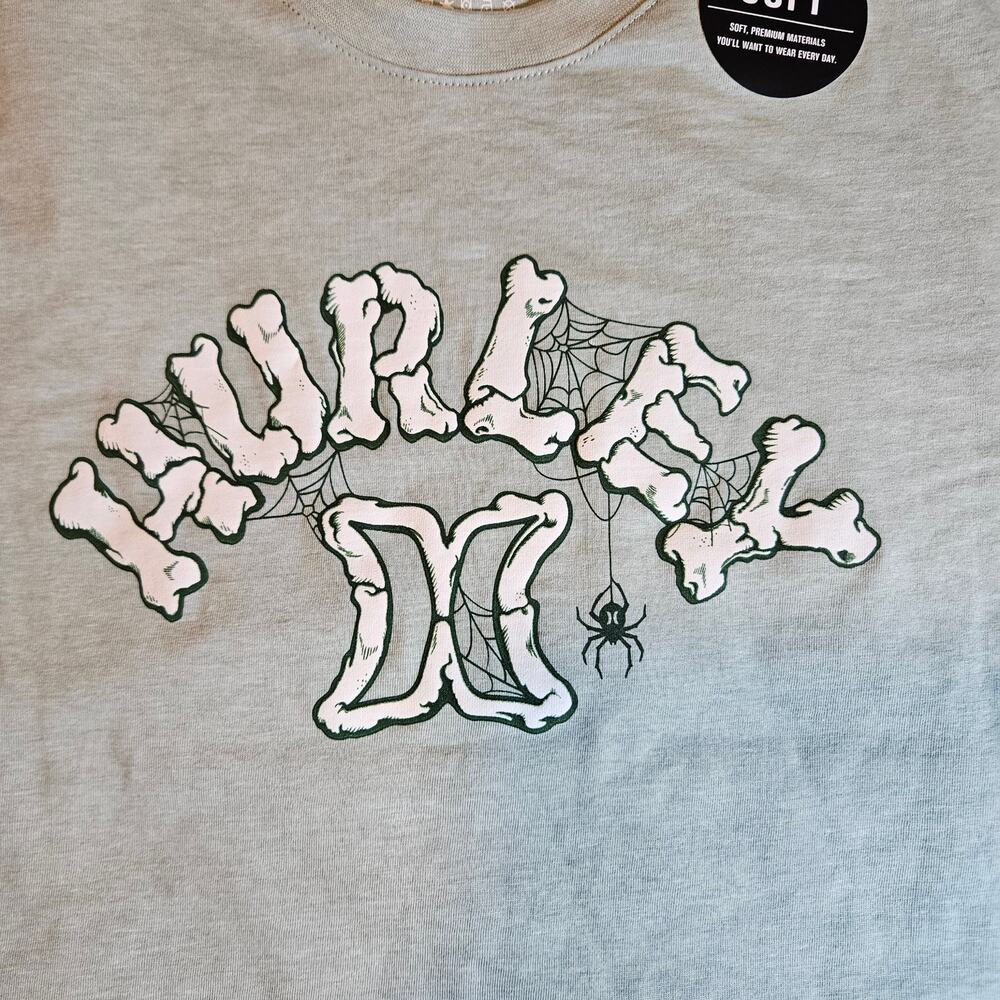 HURLEY Boys Dem Bones Logo Tee Halloween Aqua Gray Heather Cotton Blend M NWT